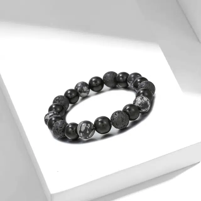 牧言 幻夜星球 暗黑气质简约小众设计高级感 立体不规则熔岩雪花圆珠串珠手饰 石头 手串 男款