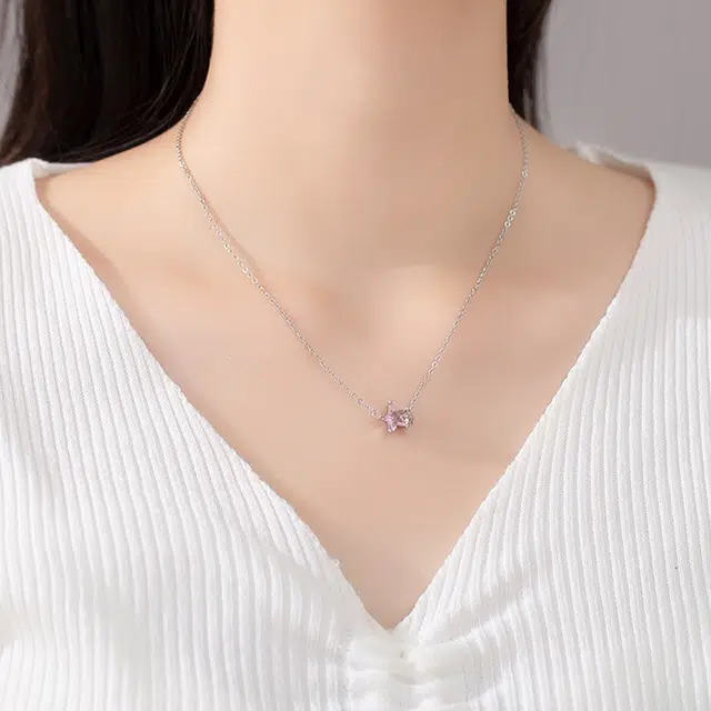 牧言 少女系简约小众设计高级感 光面立体星星粉色五角星日常 星辰大海 双子星 项链 女款