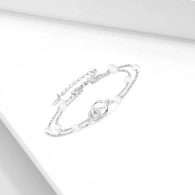 牧言 环环相扣 冷淡风精致气质小众浪漫高级感 光面闪耀几何双环时来运转双层叠戴 日常通勤 琉璃 手链 女款