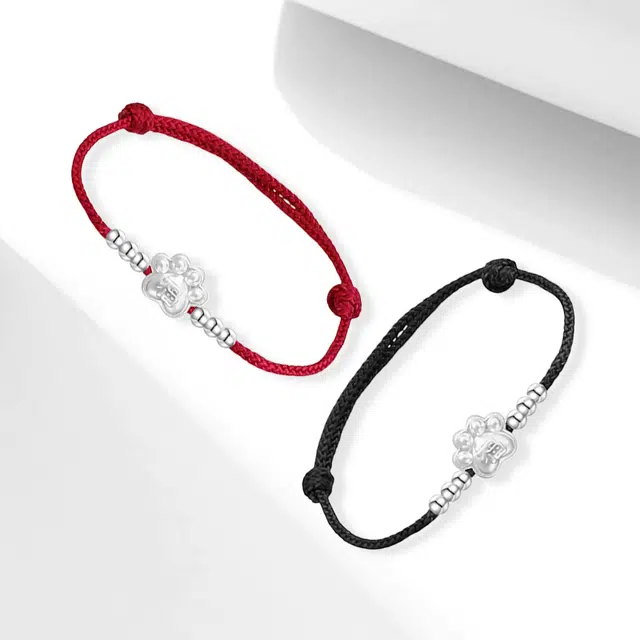 【S999纯银】 牧言 福气猫爪系列 复古新中式国潮小众设计高级感 立体磨砂福字猫掌圆珠编织绳手饰 好运 足银 手绳 男女同款情侣款