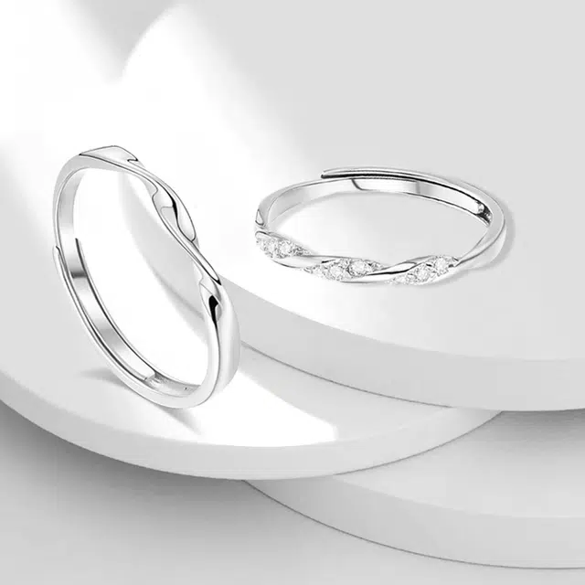 牧言 冷淡风气质简约小众设计高级感 光面立体素圈交织缠绕无尽的爱对戒可调节指环 合金 莫比乌斯戒指 男女同款情侣款