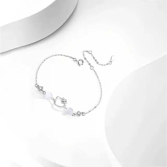 牧言 花朵猫咪 甜美可爱森系气质简约小众设计高级感 光面立体萌趣卡通蝴蝶花镂空小猫圆珠百搭手饰 琉璃 手链 女款