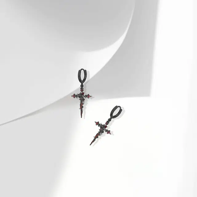 牧言 十字架 暗黑中性潮酷简约小众设计高级感 光面立体荆棘玫瑰交织缠绕灵动耳饰 合金 耳环 男女同款情侣款