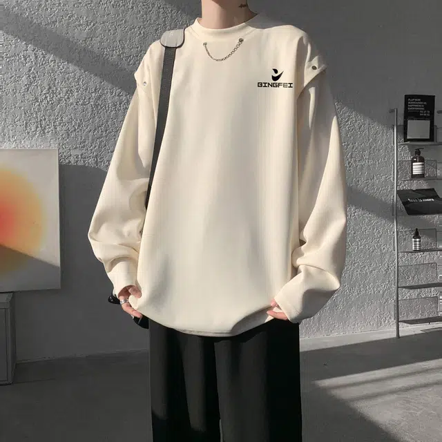 冰飞 日系复古高级感袖子可拆卸两穿舒适套头内搭上衣服潮牌潮流高街痞帅重磅垂感圆领卫衣 男女同款