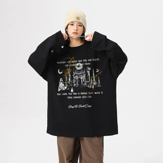 Bingfei College Style Letter Print Long Sleeve T-Shirt