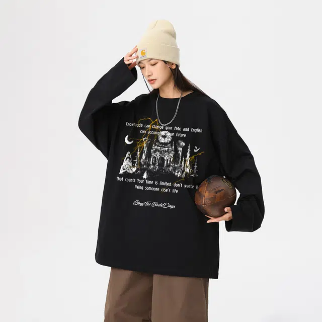 Bingfei College Style Letter Print Long Sleeve T-Shirt
