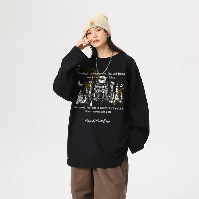 Bingfei College Style Letter Print Long Sleeve T-Shirt