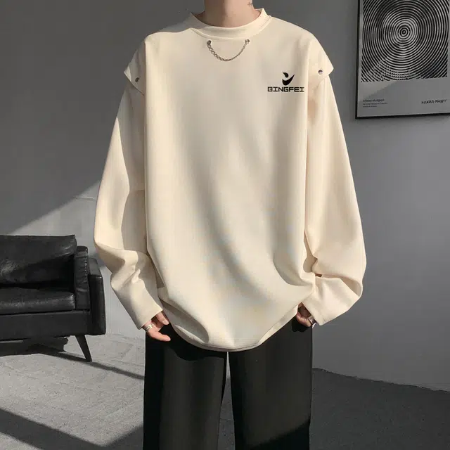 冰飞 日系复古高级感袖子可拆卸两穿舒适套头内搭上衣服潮牌潮流高街痞帅重磅垂感圆领卫衣 男女同款