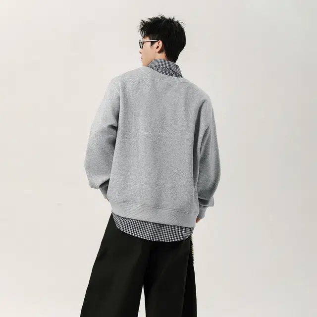 冰飞 韩系复古时尚设计感卡通动漫字母印花图案舒适柔软假两件格子衬衫长袖日常户外通勤卫衣 男女同款