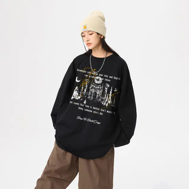 Bingfei College Style Letter Print Long Sleeve T-Shirt