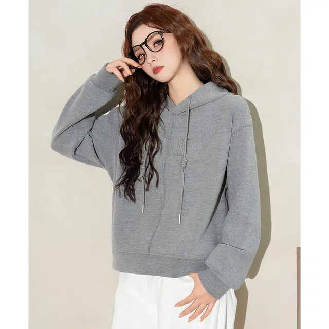 法文箱子 刺绣复古休闲长袖卫衣 女款 深花灰