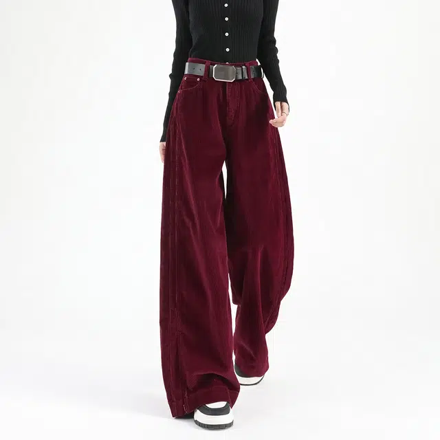 法文箱子 高腰宽松通勤休闲裤 女款 安哥拉红