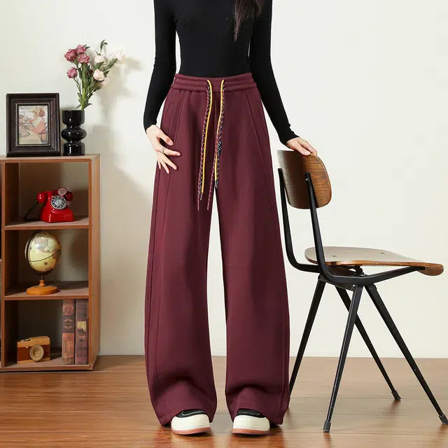 法文箱子 高腰百搭简约加绒休闲裤 女款