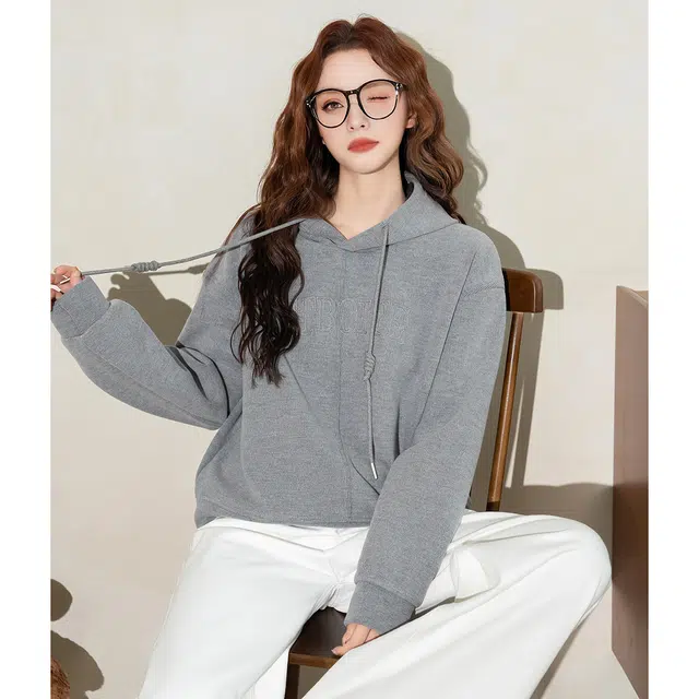 法文箱子 刺绣复古休闲长袖卫衣 女款 深花灰