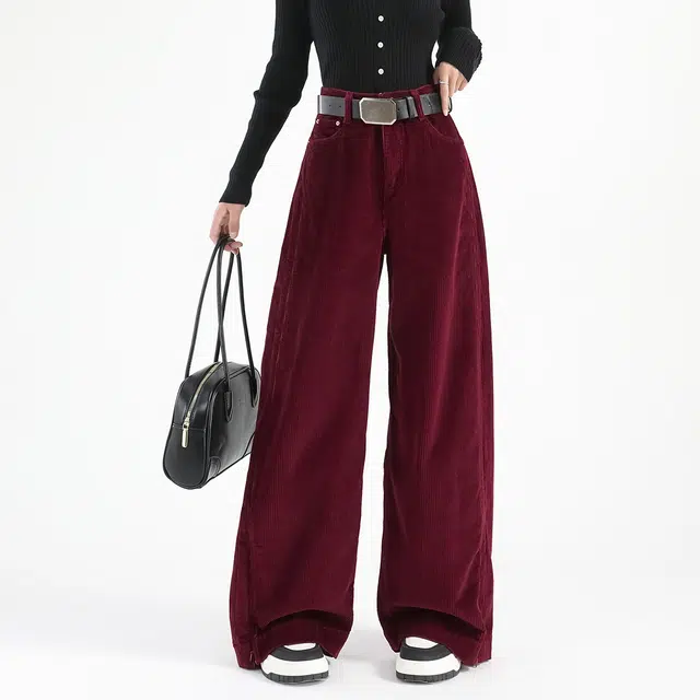 法文箱子 高腰宽松通勤休闲裤 女款 安哥拉红