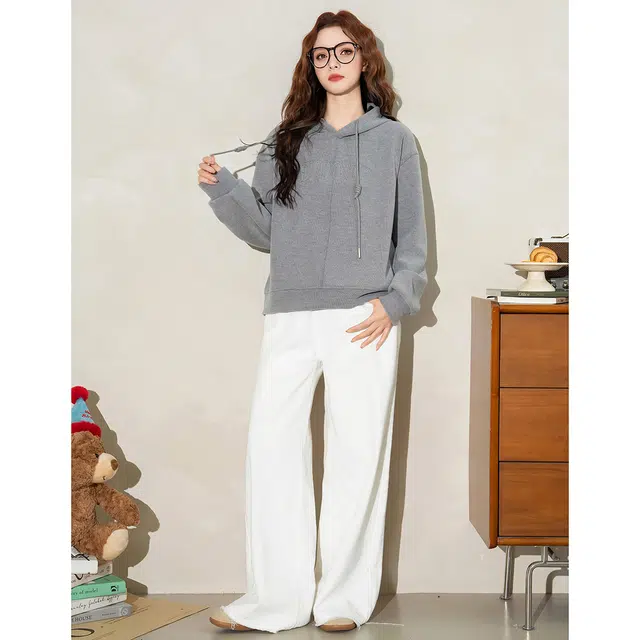 法文箱子 刺绣复古休闲长袖卫衣 女款 深花灰