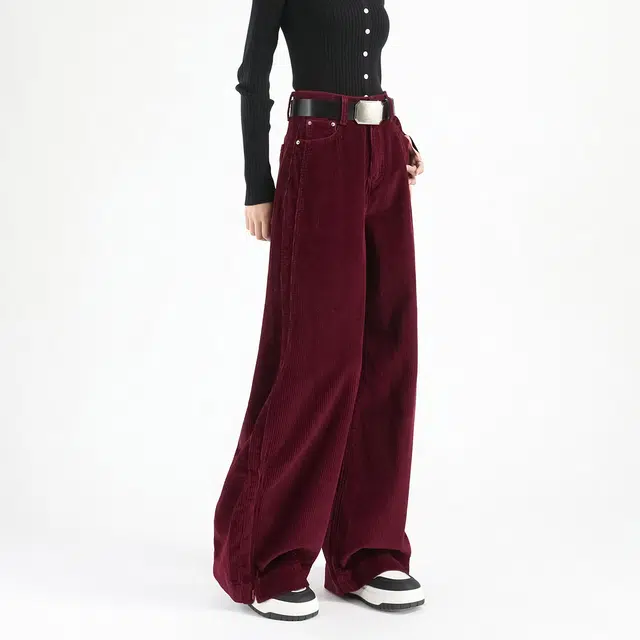 法文箱子 高腰宽松通勤休闲裤 女款 安哥拉红