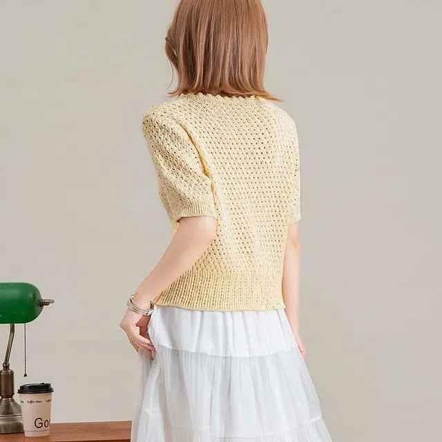 法文箱子 甜美百搭简约短袖针织衫 女款