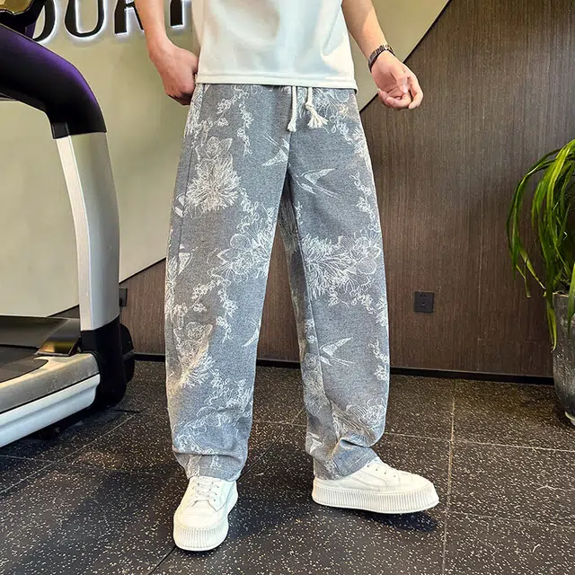 沃马 美式高街宽松时尚百搭弯刀牛仔裤 男女同款 灰色
