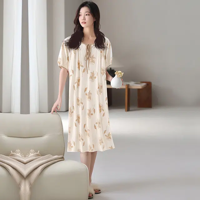 花蔓色 家居服休闲百搭短袖睡裙 女款 咖色