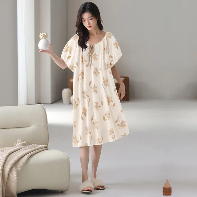 花蔓色 家居服休闲百搭短袖睡裙 女款 咖色