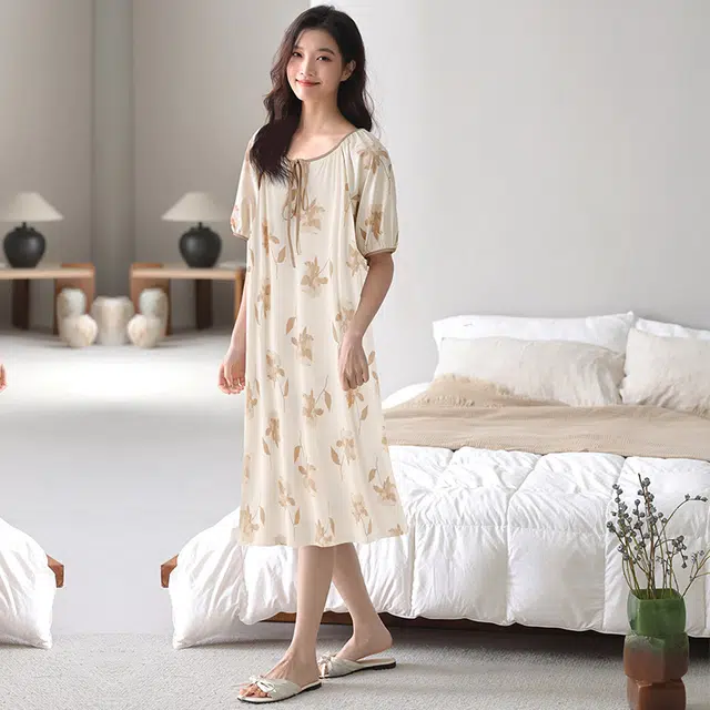 花蔓色 家居服休闲百搭短袖睡裙 女款 咖色
