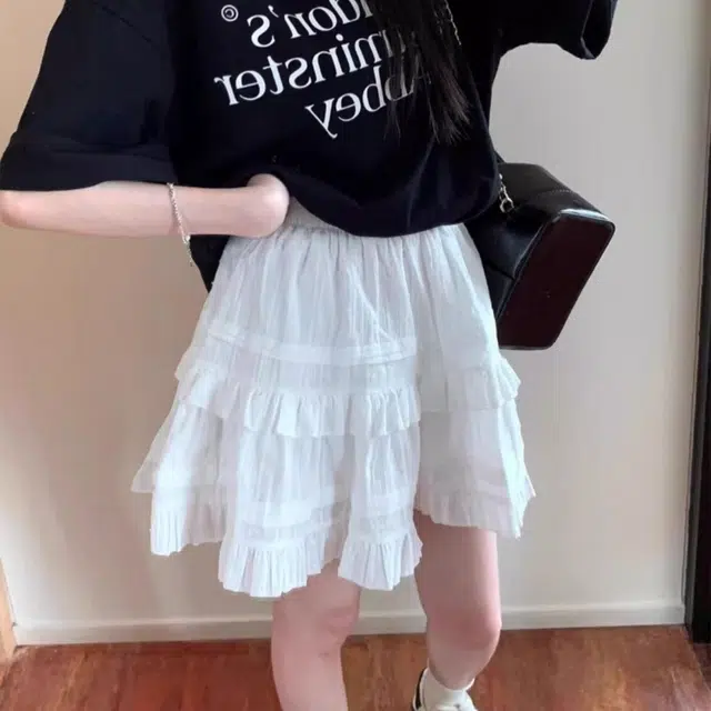 花蔓色 甜美芭蕾风荷叶边半身裙搭蛋糕蓬蓬裙子休闲短裙 女款 白色