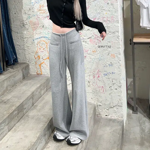 花蔓色 纯色空气层卫裤潮牌百搭直筒显瘦休闲裤 女款