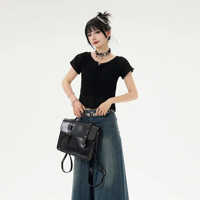 花蔓色 纯色短款修身短袖针织衫 女款