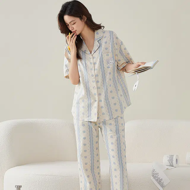 花蔓色 短袖长裤休闲高级感家居服可外穿舒适亲肤睡衣套装 女款