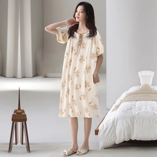 花蔓色 家居服休闲百搭短袖睡裙 女款 咖色