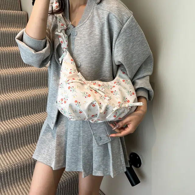 小众碎花褶皱肩带蝴蝶结甜美百搭 尼龙 单肩包 女款 多色