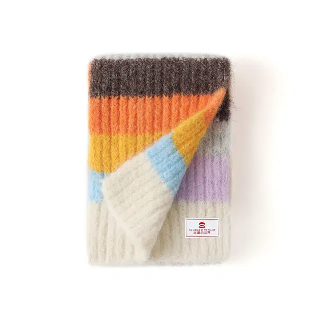 宫里的世界 韩版多巴胺七彩条纹 聚酯纤维 绒线围巾 男女同款情侣款