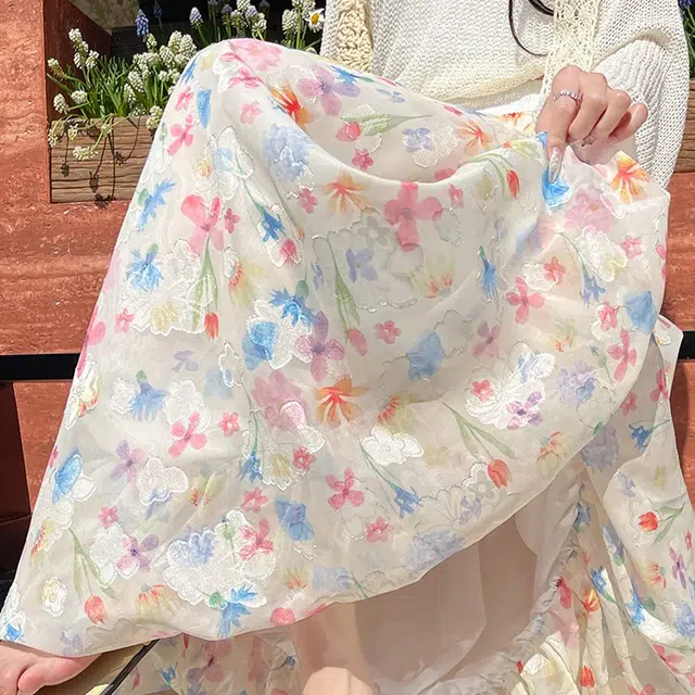 花蔓色 时尚碎花度假高腰显瘦舒适简约百搭花苞裙休闲长裙 女款 彩色