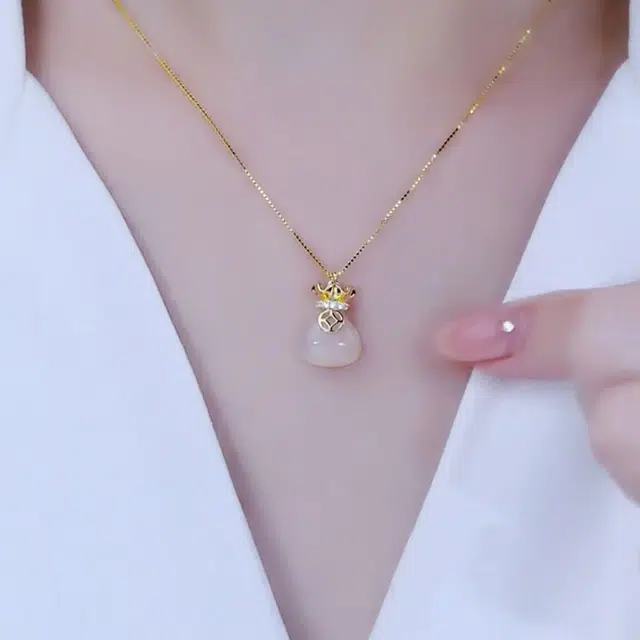 老庆云银楼 福袋  国风小众轻奢 简约 玉髓 玉石项链 女款