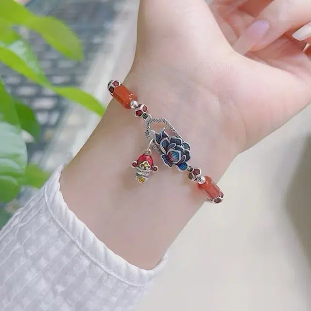 老庆云银楼 国潮名字风 财神 好运莲莲 路路通 小众轻奢个性精致高级感 潮酷时尚百搭 玛瑙 手链 男女同款情侣款