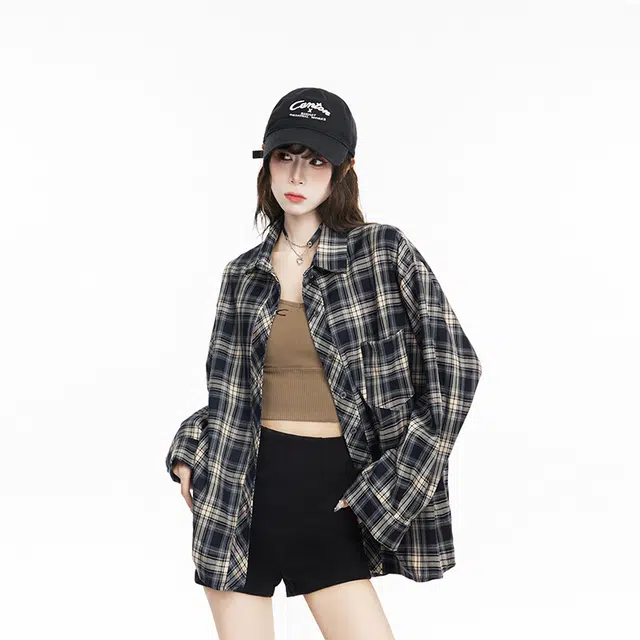 寻星记 多风格格纹慵懒风宽松休闲百搭耐磨耐用长袖衬衫 男女同款