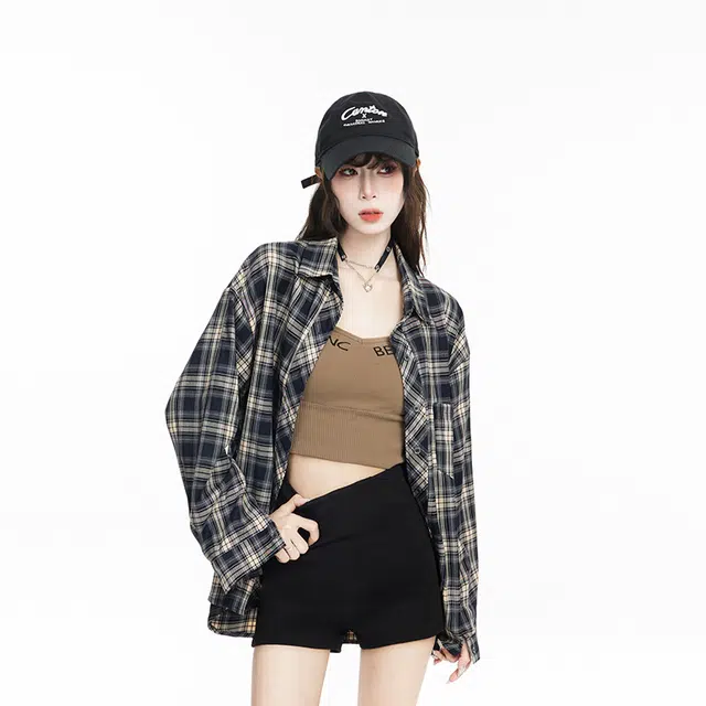 寻星记 多风格格纹慵懒风宽松休闲百搭耐磨耐用长袖衬衫 男女同款