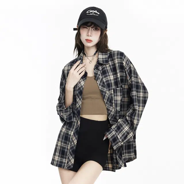 寻星记 多风格格纹慵懒风宽松休闲百搭耐磨耐用长袖衬衫 男女同款