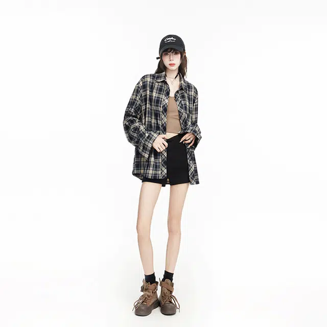 寻星记 多风格格纹慵懒风宽松休闲百搭耐磨耐用长袖衬衫 男女同款