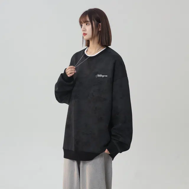 虫小绿 国潮牌美式叠穿韩版字母印花长袖上衣春秋季打底衫宽松卫衣 男女同款