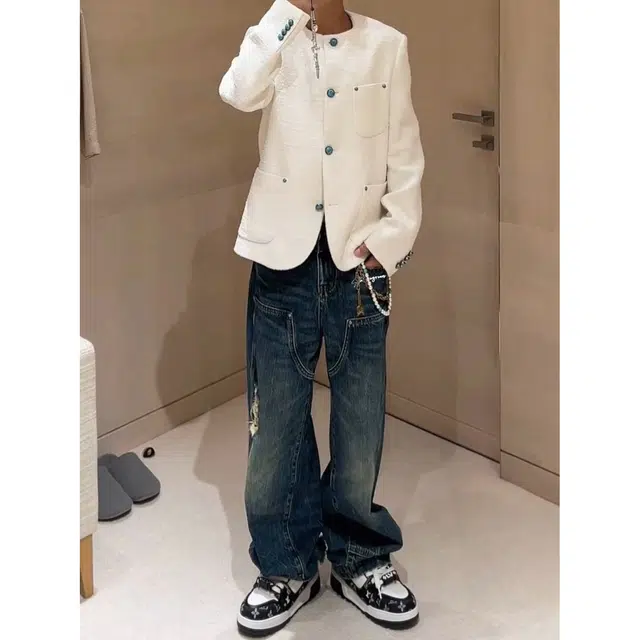 虫小绿 美式复古潮流水洗牛仔裤 男女同款