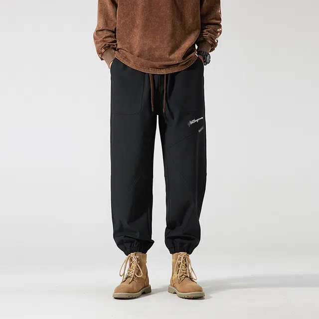 虫小绿 美式潮流户外露营机能风结构拼接复古工装登山系带松紧束脚印花休闲裤 男女同款