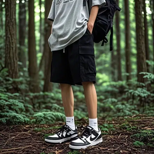 虫小绿 美式基础款山系户外大口袋纯腰部抽绳中腰宽松多口袋透气直筒工装五分休闲短裤 男女同款