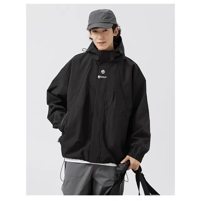 虫小绿 户外登山攀岩运动旅游出行美式复古经典简约宽松防风落肩连帽单冲外套夹克 男女同款