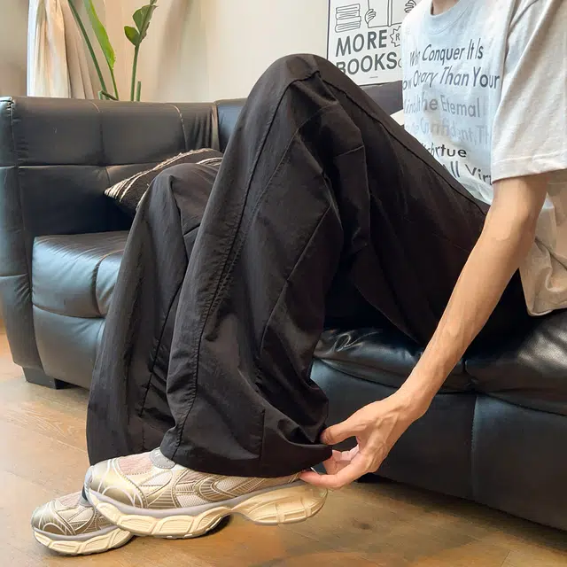 虫小绿 美式纯色复古个性薄款速干舒适宽松百搭系带直筒休闲裤 男女同款