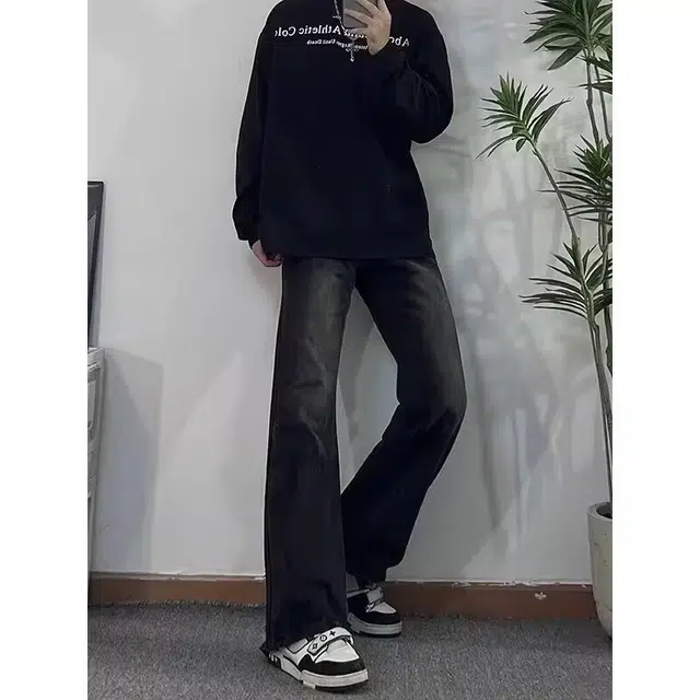 虫小绿 黑长裤 男潮牌直筒休闲裤牛仔裤 男女同款