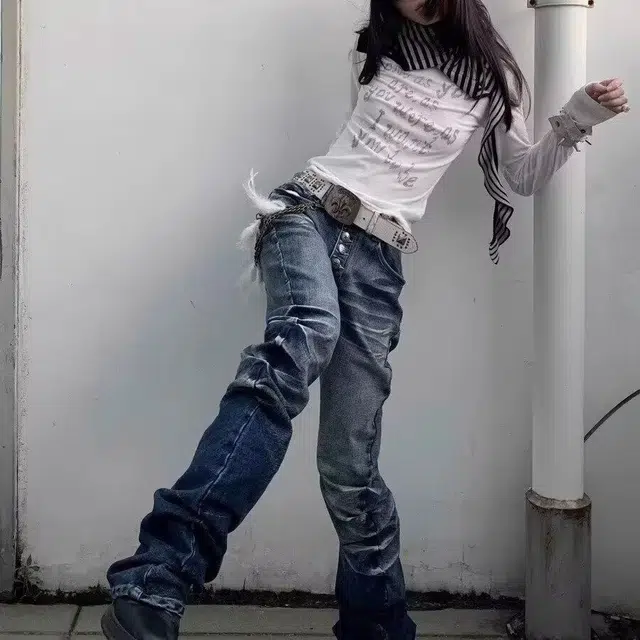 虫小绿 美式高街复古风多版型水洗做旧显身材弯刀直筒等特色裤子牛仔裤 男女同款