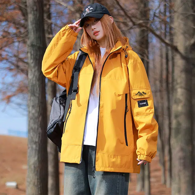 虫小绿 美式经典时尚简约潮流百搭轻便基础纯色宽松个性高级感无性别主义日常休闲舒适户外防风连帽外套夹克 男女同款