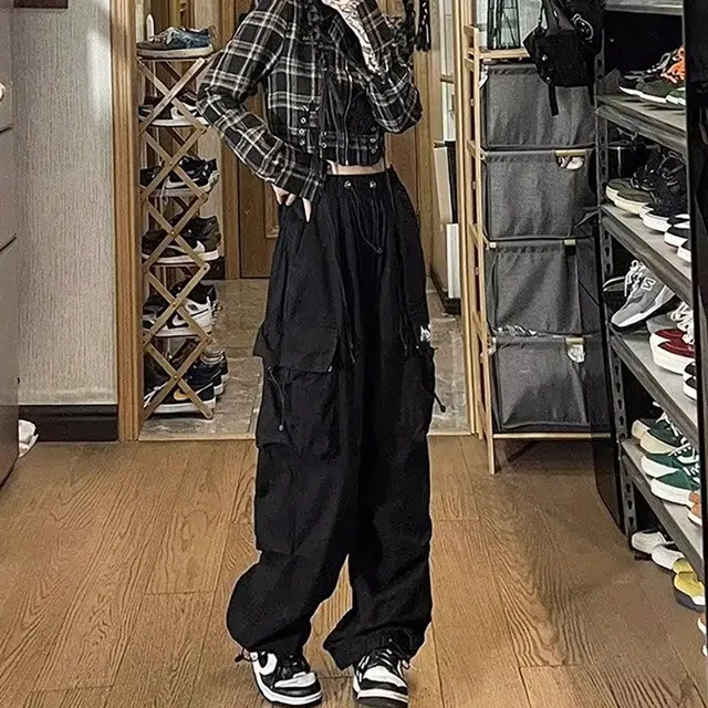 虫小绿 潮流港风日系多口袋束脚运动潮牌宽松百搭工装裤痞帅休闲裤 男女同款